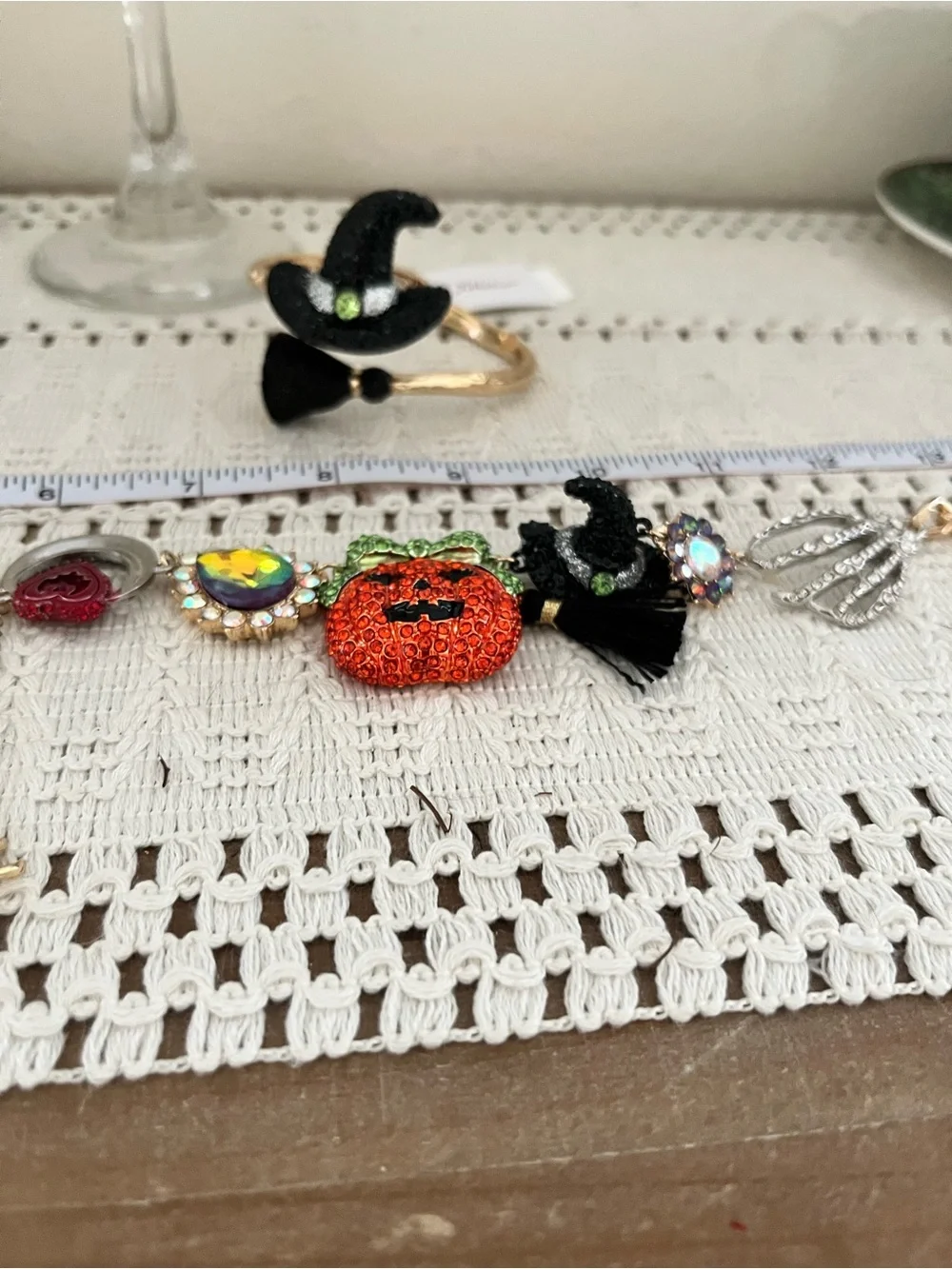 NWT Betsey Johnson Pretty Spooky Witch Hat & Broom Bangle Bracelet